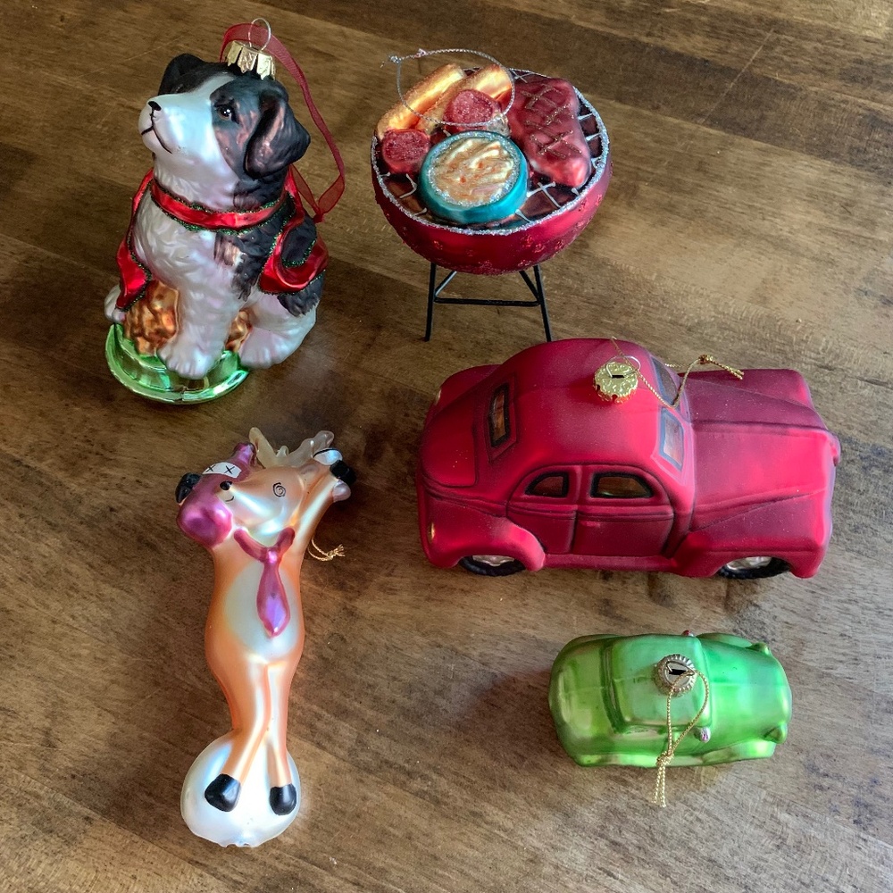 Pottery Barn & World Market Glass Christmas Ornaments – Set of 5 (Vintage Style)